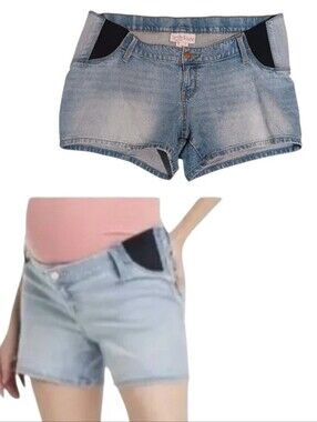 Isabel Maternity Denim Midi Short Side Panels Below Belly Fit